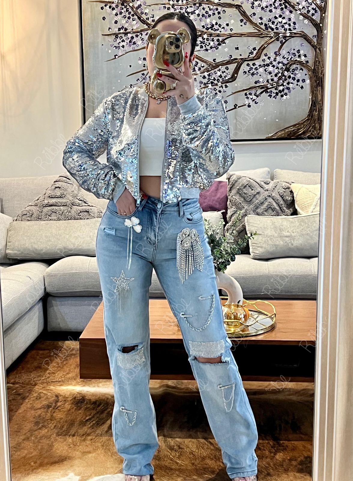 Chamarra lentejuelas Plata