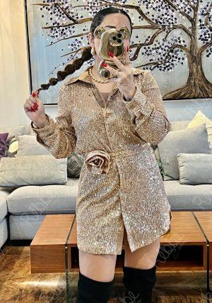 Vestido Lentejuelas Beige