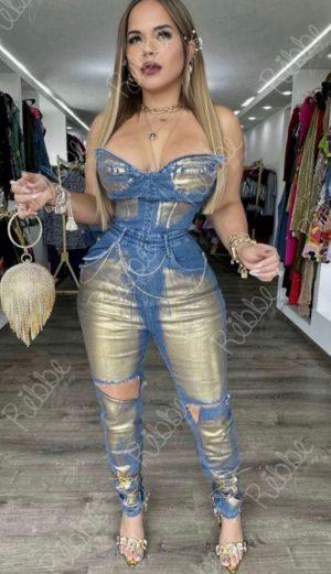 Enterizo Con Foil Dorado