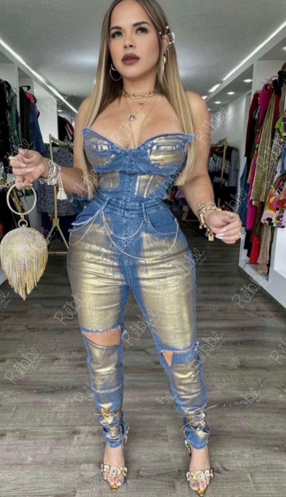 Enterizo Con Foil Dorado