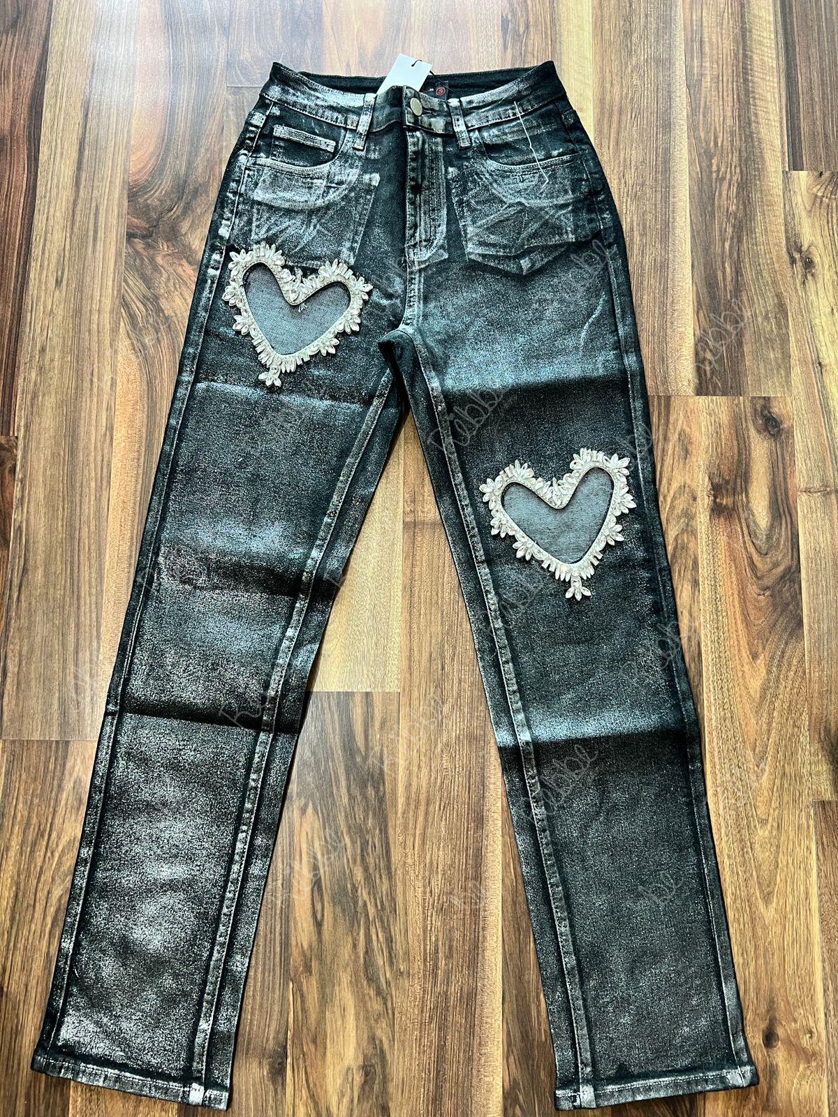 Pantalón Corazones Negro Foil