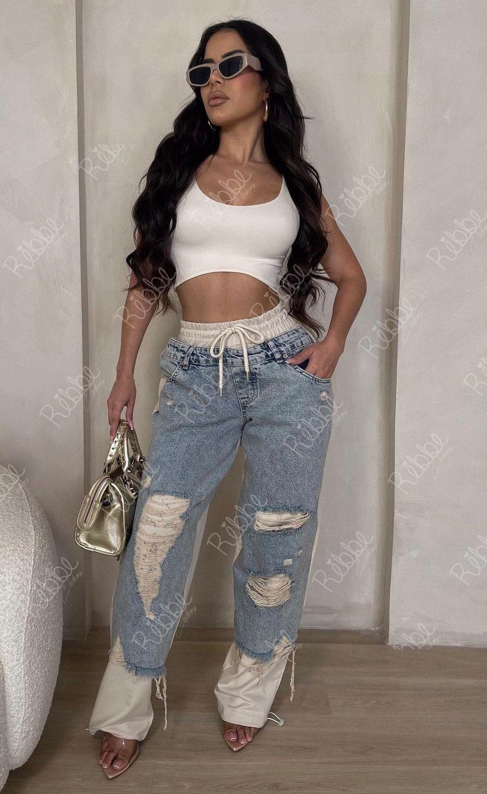 Pantalon Denim con Beige - Imagen 3