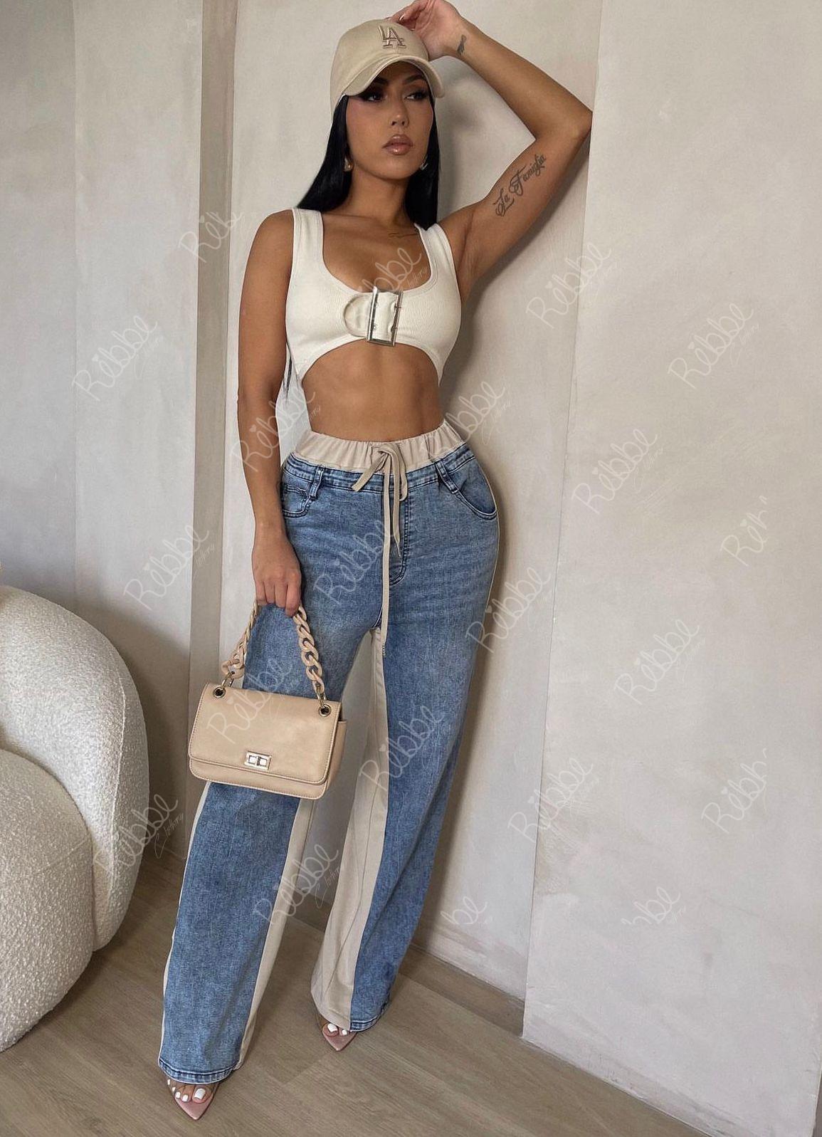 Jeans Con Denim Beige