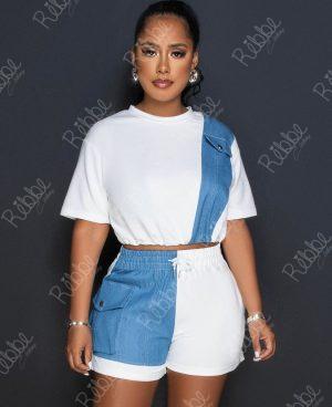 Shorts Blanco Con Denim Set