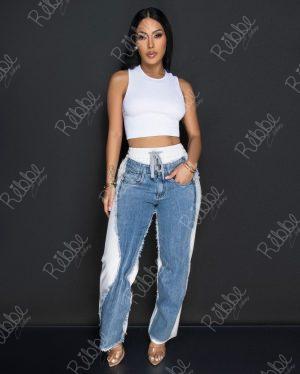 Pantalón Blanco Con Denim