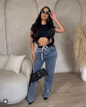 Pantalón Gris Con Denim