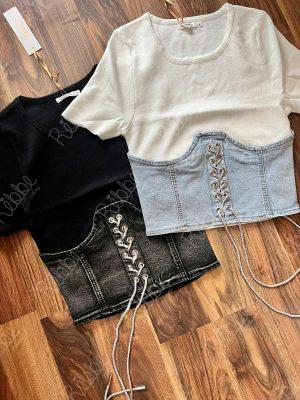 Blusas Con Cintas Cristales Negra