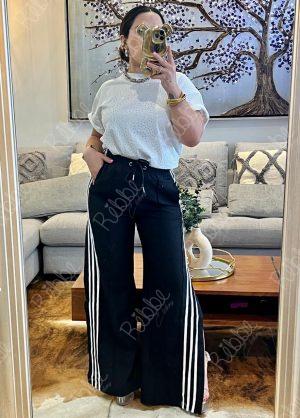 Pantalón Negro Lineas Blancas