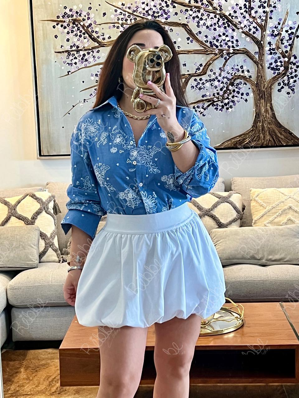 Blusa Denim Bordada