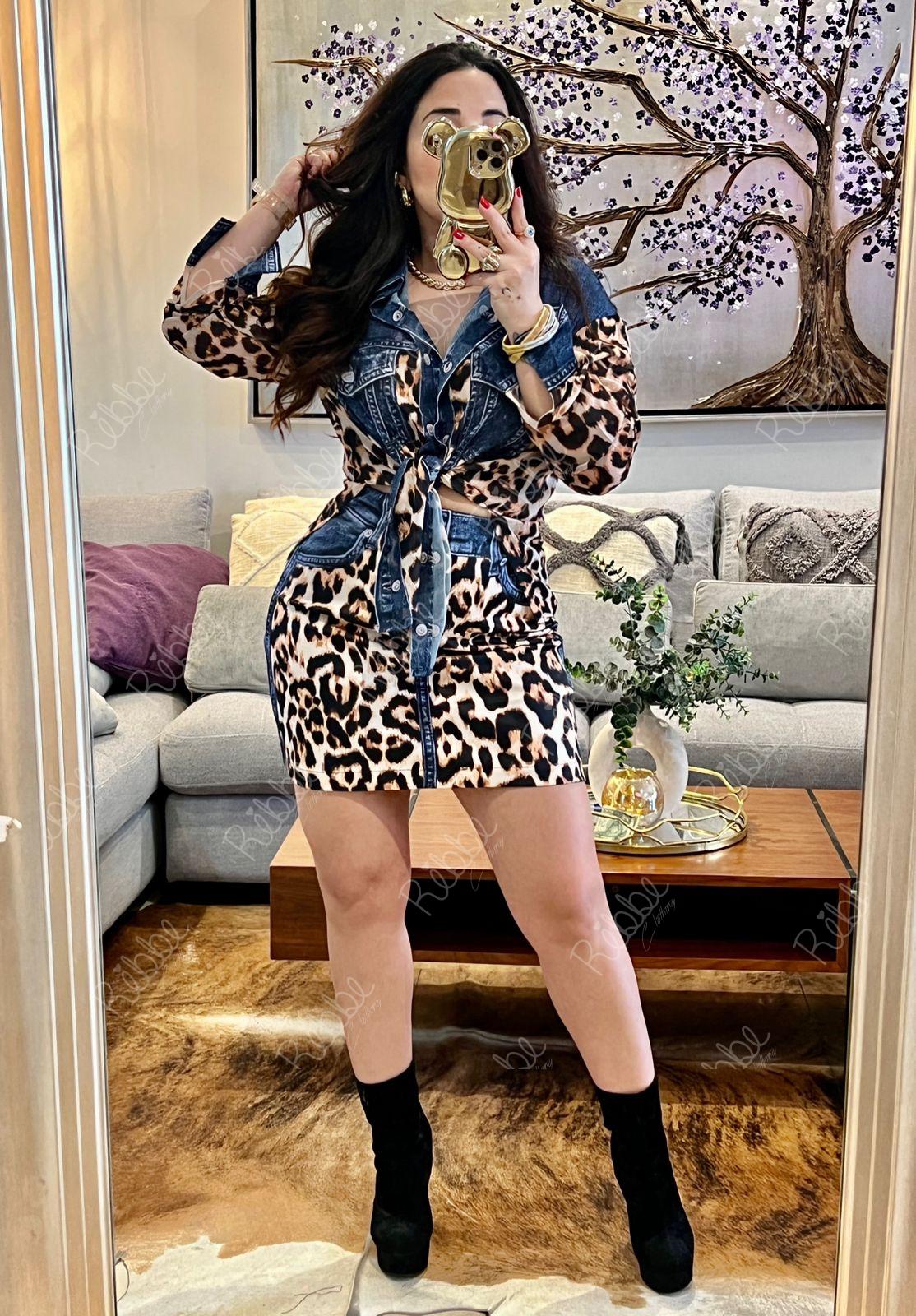 Set Denim Print Falda