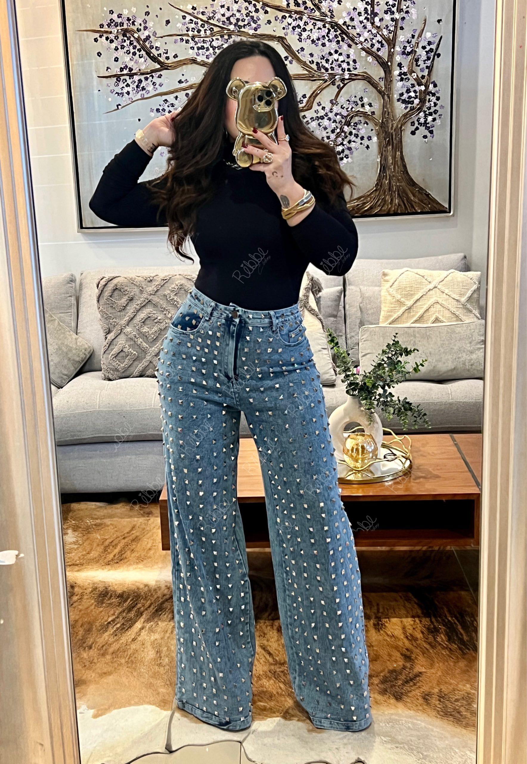 Jeans estoperoles azul