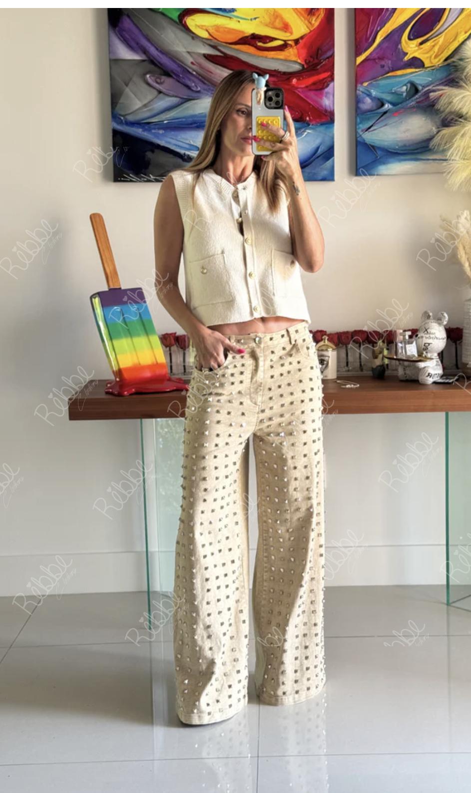 Jeans estoperoles beige