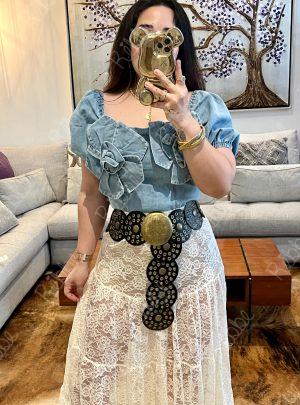 Blusa flores mezclilla