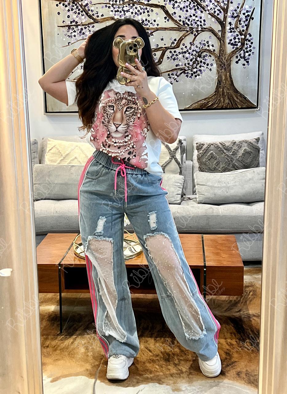 Jeans Líneas Rosas