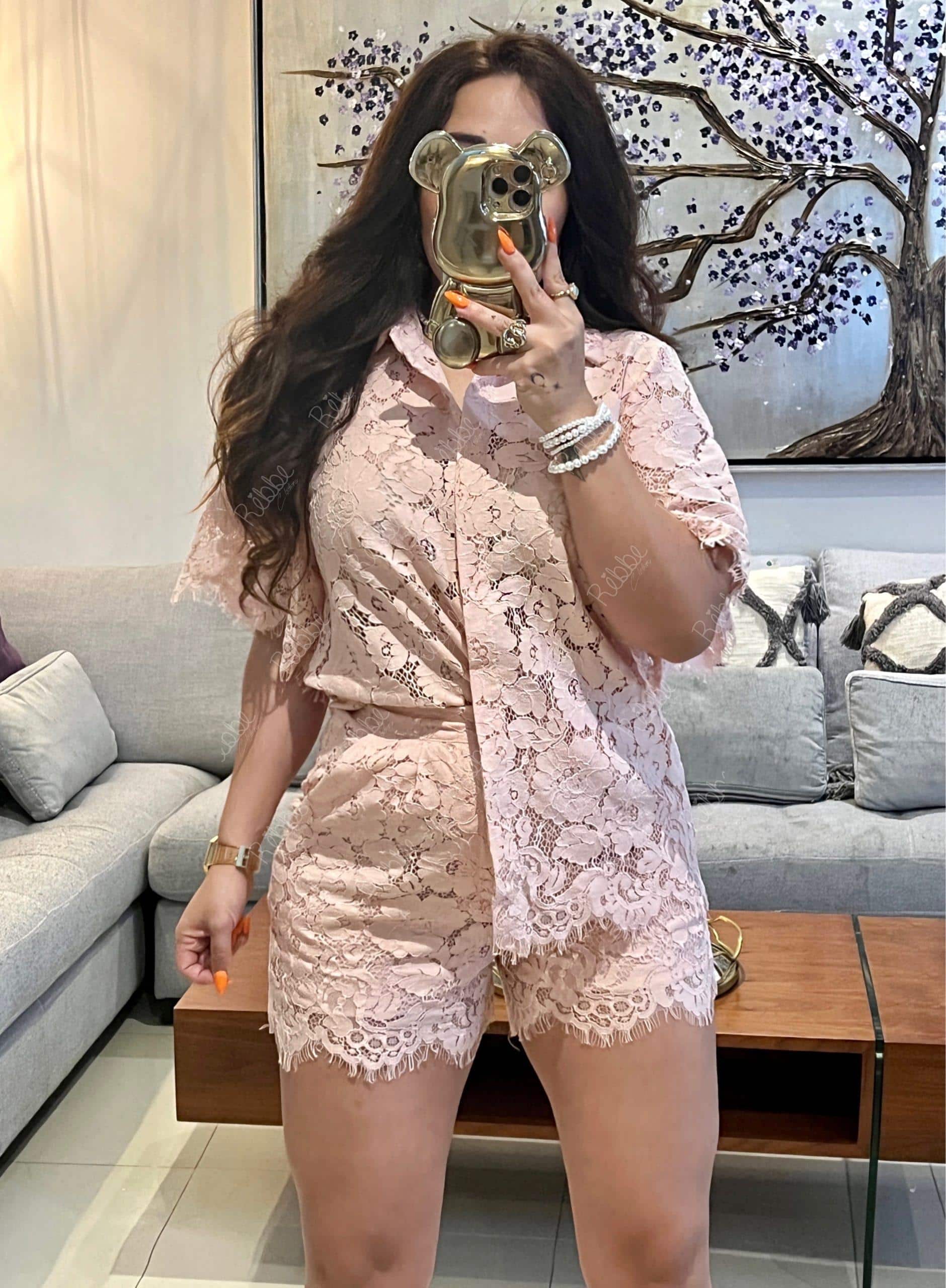 Set encaje rosa