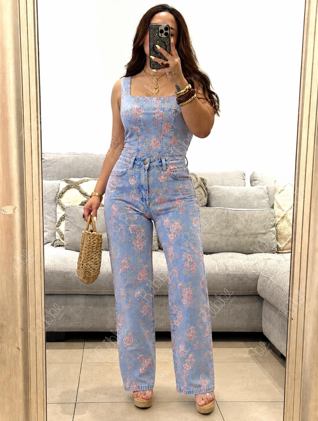 Set denim flores